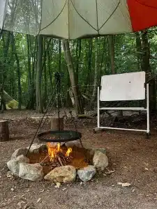 The open fire at the Trail Blazers base camp area